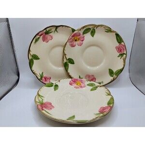 Vintage 1950s Franciscan Ware Desert Rose Set Of 3 Saucers Plates Pink Floral